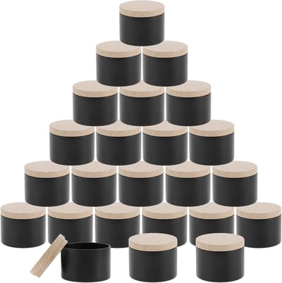 24 Stuks Kaarsglazen met Deksel voor Kaarsen Maken, Zwart, 228g, Perfect voor Ambacht en Cadeaus