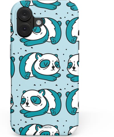 Casetastic hoesje geschikt voor Apple iPhone 16 - MagSafe - Dubbellaagse bescherming - Panda dromen - Fashion Case - Lichtgrijs Petrol Wit