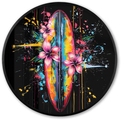 Poster in lijst Rond - Fotolijst 60x60 cm - Posters - Graffiti - Sport - Surfen - Zomer - Ronde posterlijst zwart - Decoratie - Wanddecoratie woonkamer - Muurdecoratie slaapkamer