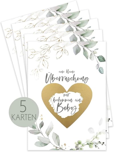 Zwangerschapsaankondiging Kaarten I Set van 5 Groene en Gouden Ontwerpen I Persoonlijke Berichtgeving voor Familie en Vrienden