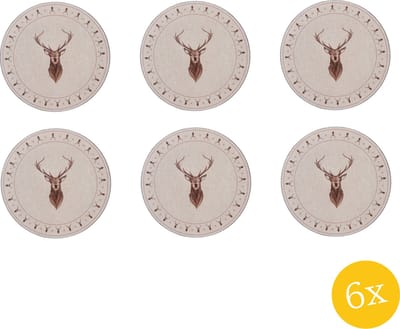 Clayre & Eef Onderbord set van 6 stuks Ø 33 cm Beige Bruin Kunststof Herten