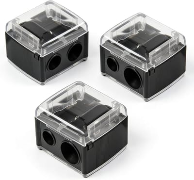 Set van 3 eyeliner-puntenslijpers, vangt slijpsel op, roestvrij staal en kunststof, compacte dubbele puntenslijper voor eyeliner, lipliner, wenkbrauwpotlood enz., onmisbare tool voor make-up (zwart)
