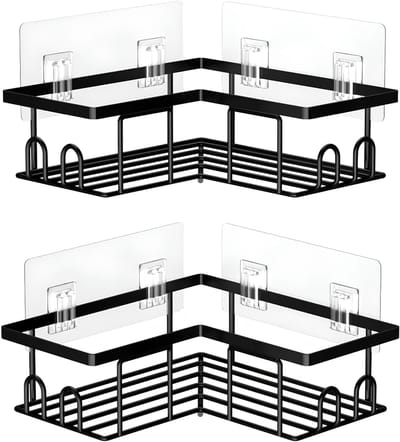KAD® Doucherek - 2 Stuks - Telescopisch Doucherekje - Telescopisch Badkamerrek - Zwart - 20cm x 20cm x 6cm