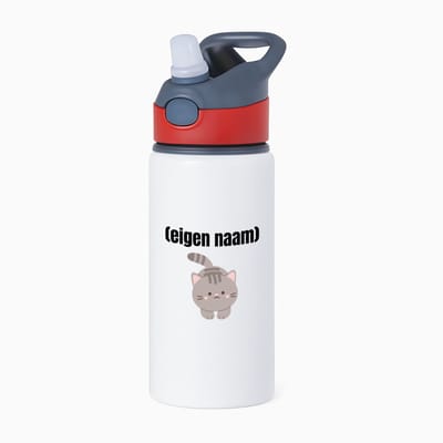 Hacebo® - kat met eigen naam waterfles met rietje rood - Katten - katten liefhebbers - iemand die houdt van katten - verjaardag - cadeau - kado - water fles - 650ML