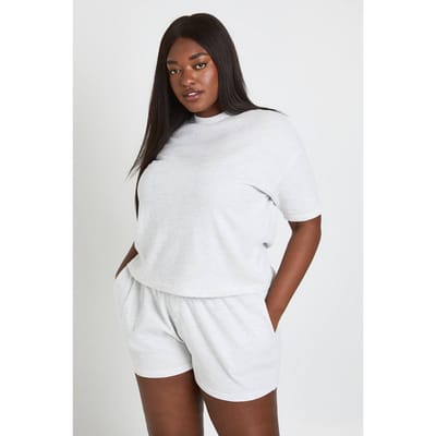 boohoo Dames Plus Wafel T-shirt En Shorts Co-ord | Asgrijs | Maat: 54