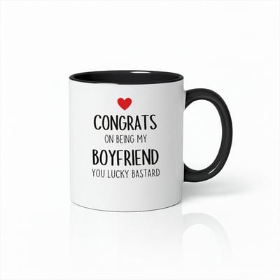 Grappige Boyfriend Mok – Zwart & Wit Keramische Koffiemok 330 ml – “Gefeliciteerd Dat Je Mijn Vriend Bent” Cadeau