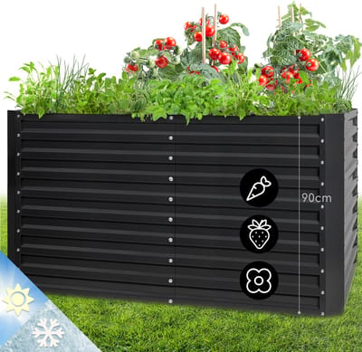 Blumfeldt Plantenbak metalen verhoogd bed, Weerbestendig plaatstalen verhoogd bed voor balkon & tuin, Roestvrij stalen verhoogd bed, Vrijstaande verhoogde bedden 200x100x90 cm, 970L groot voor bloemen, fruit, groenten - Kweekbak - 1800L - voor Tuin