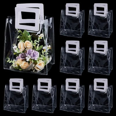Dailygoody - Doorzichtige Plastic Geschenkzakken - Bruidsmeisje Geschenken - Waterdicht - Kubusvorm - Draagtas - Voor Bloemen - 15 Stuks