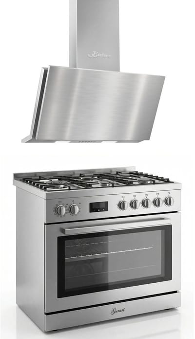 Gasfornuis Roestvrij staal Gas Elektro Fornuis 90 cm 126 L Aardgas Fl.Gas 4 Kw WOK, Zelfreinigend GCH E 818 X + Afzuigkap 90 cm AT 9455 N ECO, 1250m³/h