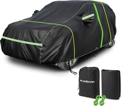 Autoafdekking, volledige garage, SUV, afdekzeil voor winter, outdoor en binnen, waterdichte autogarage, PEVA, ritssluiting en reflecterende strepen, 0utdoor XL, 485 tot 510 cm