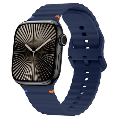 Strap-it Wave siliconen bandje met gespsluiting - geschikt voorApple Watch Series 1/2/3/4/5/6/7/8/9/10/11/SE/SE2/SE3 - Silicone band voor iWatch kleine maten 38mm 40mm 41mm 42mm (donkerblauw)