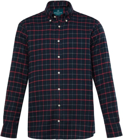 Boston Park - Heren - Flanellen geruit overhemd lange mouwen Button-down-kraag - Navy blauw - Maat XL