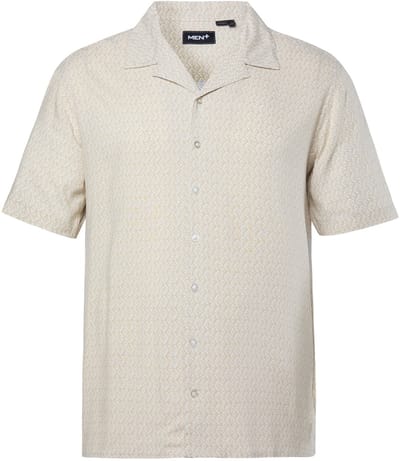 Men Plus - Heren - Overhemd korte mouwen minimalistisch patroon Cubaanse kraag - Donker kiezel - Maat XL