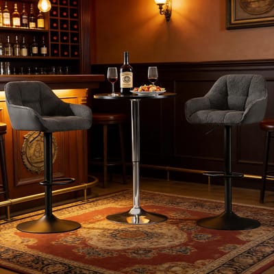 MIVRAY Barstoel Set Van 2 52 x 50 cm - In Hoogte Verstelbaar en Draaibaar - Voor Keuken en Bar - Chenille Donkergrijs