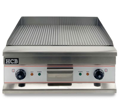 HCB® - Professionele Horeca Grillplaat - geribbeld - 400V - RVS / INOX - Electrisch Grill apparaat - 52x60x31 cm (DxBxH) - 23 kg - 8893
