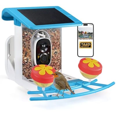 Blinkit Bird Villa buitenvoeder voor vogels 1,2 L - 4400 mAh-batterij, Cloud Smart AI-camera met LED-nachtzicht, tweerichtingsaudio, volledig gekleurd