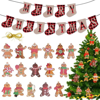 Dailygoods- Boomdecoraties 30 Stuks - Peperkoek Man Ornamenten - Sokvormige Banners 12x15 cm - Kerstboom Hanger met Touw 3 m - Doe-Het-Zelf Decoratie - Creatieve Knutselprojecten - Kerstversieringen