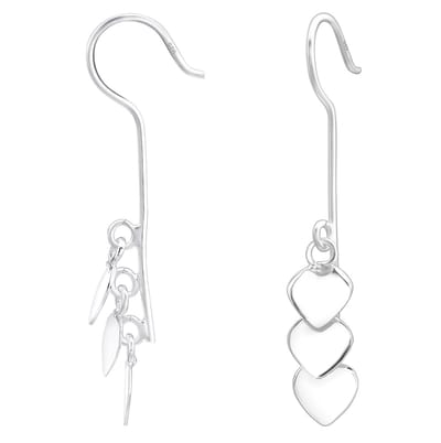Joy|S - Zilveren hartjes oorbellen - oorhangers - 3 hartjes bedeltjes