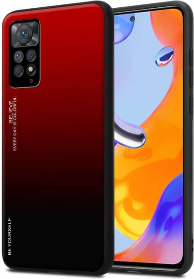 Cadorabo Hoesje geschikt voor Xiaomi RedMi NOTE 11 PRO 4G / 5G in ROOD - ZWART - Tweekleurige beschermhoes van TPU-silicone Case Cover en achterzijde van gehard glas