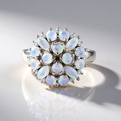 Cavill - Zilveren Ring - 925 Sterling Zilver Geplatineerd - 1,13 Ct Welo Opalen en Zirkon - Marquise en Ronde Slijpvorm - Elegant Dames Sieraad