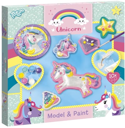 Totum Unicorn gips figuren gieten en beschilderen - knutselset 10 figuren - creatief speelgoed vanaf 5 jaar inclusief verf regenboogkleuren