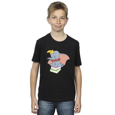 Disney Jongens Dumbo Zittend Op Boeken T-Shirt (Zwart)