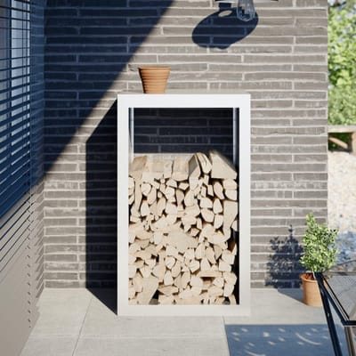 Brandhoutrek - Houthouder Opslag - Haardhout Opslag - Stalen Constructie - 60x40x100 cm - Wit