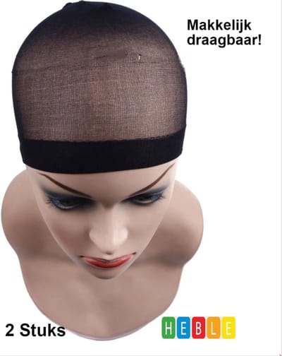 2 Stuks Zwarte Netstof Mesh Pruik Haarnetjes - Rekbare Elastische Haarnet voor Nephaar - Weave Wig Cap - van Heble®