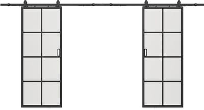 Vente-unique Dubbele schuifdeur met wandbevestiging - aluminium en gehard glas - 2 x H205 x L63 cm - WILDEN II