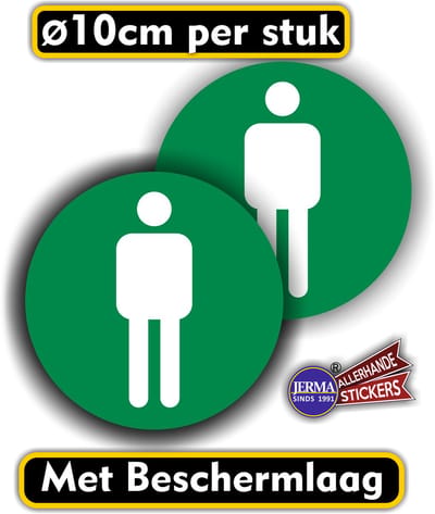 Jerma - Heren WC - Pictogram - Sticker - set 2 st - Groen - Ø 10 cm - Zelfklevend - Krasbestendig