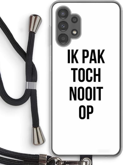 Case Company® - Hoesje met koord geschikt voor Samsung Galaxy A13 4G hoesje met Koord - Ik pak nooit op - Telefoonhoesje met Zwart Koord - Bescherming aan alle Kanten en Over de Schermrand