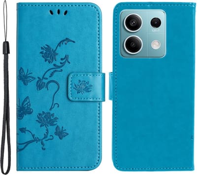 Coverup Hoesje - Geschikt voor Xiaomi Redmi Note 13 Pro 5G / Poco X6 Hoesje - Coverup Bloemen & Vlinders Book Case - Blauw