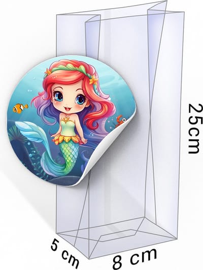 20x Uitdeelzakjes + Zeemeermin Stickers - 80 x 50 x 250mm | Blokbodemzakjes transparant | Plastic Zakjes | Cellofaanzakjes | Uitdeelzakjes transparant | Uitdeelzakjes kinderfeestje | Cadeauzakjes | Inpakzakjes | Traktatie zakjes