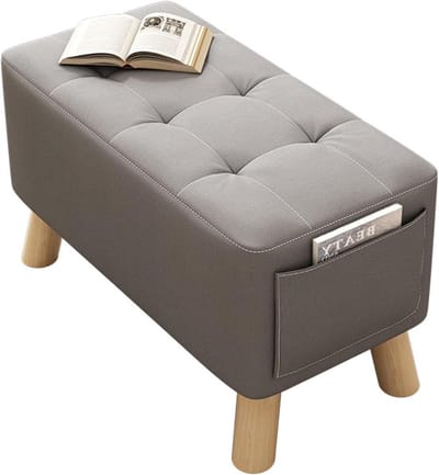Opbergbankje Voetenbankje - Ottomaanse Kruk - Schoenen Aantrekken - Massief Houten Poten - 40x28x28 cm - Groen