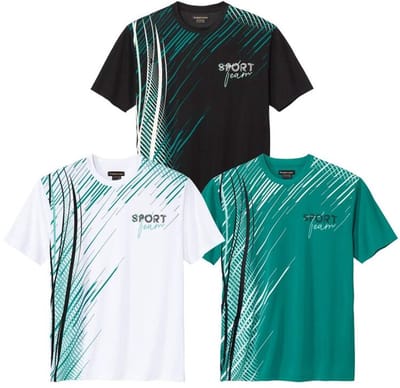 ATLAS FOR MEN - Set van 3 sportieve T-shirts van polyester - Heren - Verkrijgbaar in grote maten - 4XL