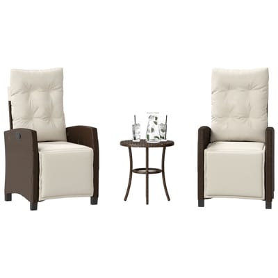 vidaXL - 3-delige - Bistroset - met - kussens - poly - rattan - bruin