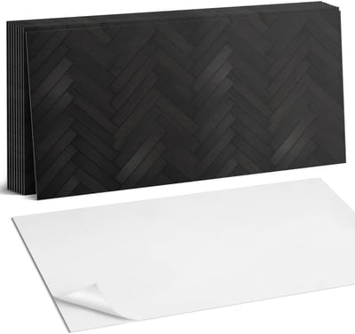 Coloray Plaktegels - Visgraat parketpatroon Zelfklevende Wandtegels - 40 cm x 20 cm - Zwart Plaktegels - 10 stuks - Rechthoek PVC Tegels - Plaktegels Badkamer - Vloertegels Zelfklevend - Vinyl Tegels - Portugese Tegels