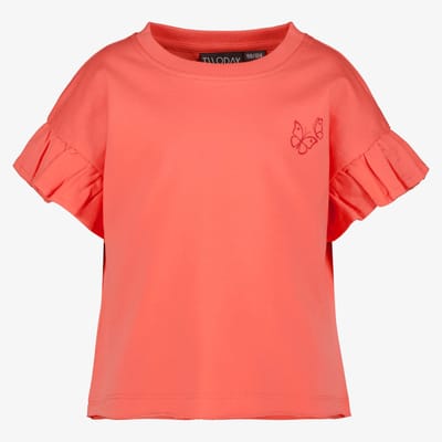TwoDay meisjes T-shirt met ruffles koraalroze - Maat 92