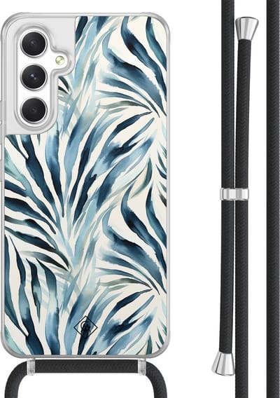 Casimoda® hoesje met koord - Geschikt voor Samsung A54 - Japandi Waves - Afneembaar koord - TPU/acryl - Blauw