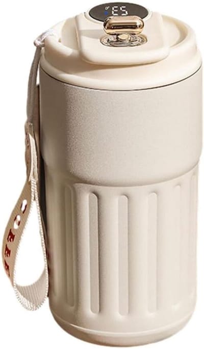 Slimme Thermosmok - Koffiebeker Mok - Drinken op Temperatuur - LED Temperatuurdisplay - 17 cm Hoog - Wit