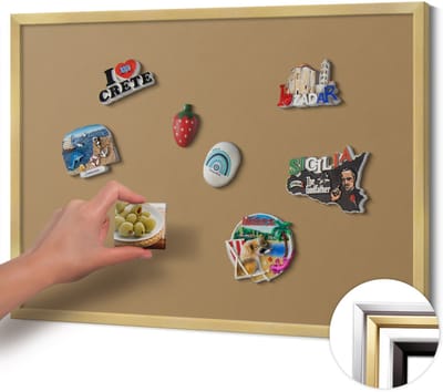 Wallfluent - Geel Magneetbord in Effen Kleuren - 70 cm x 50 cm - Magneetbord met Gouden Frame - Donkergele kleur - Magnetisch Bord Rechthoekig - Magneetbord met Effen Frame - Magnetisch Bord voor aan de Wand