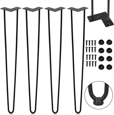 Hairpin tafelpoot-Tafelpoten-Meubelpoten set van 4 -Zwart-2 statieven-Hairpin poten-61CM