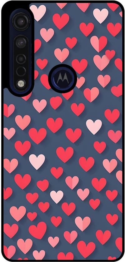 Smartphonica Telefoonhoesje Geschikt voor Motorola Moto G8 Plus met Roze en Rode Hartjes Opdruk - TPU Backcover Case With Rosé and Red Heart Design geschikt voor Motorola Moto G8 Plus
