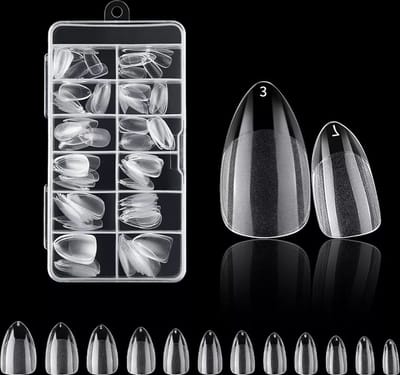 Nifkos 104 - Short Almond cq Rounded Half Frosted - Full Cover - Nageltips - Nepnagels - Plaknagels - In Assortimentsbox - 120 stuks 12 maten - Voor Gellak Acrylnagellak en PolyGel nagels - Royala Frosted Tips Line