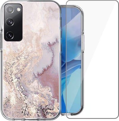 Hoesje geschikt voor Samsung Galaxy S20 FE - Siliconen Shock Proof Case Back Cover Hoes Marmer Roze + Screenprotector Gehard Glas Screen Protector