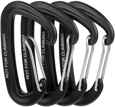 Dailygoods - 4 Stuks Karabijnhaken 8 kN - Zwart Aluminium voor Rugzak, Camping en Wandelen