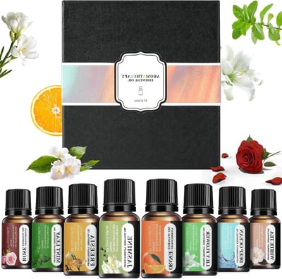 Essentiële Olie Set van 8 x 10 ML voor Diffuser en Aromatherapie, Geurige Olie voor Massage, Ontspanning en Wellness (Jasmijn, Witte Thee, Roos, Lelie, Freesia, Sinaasappel, Munt, Diepe Oceaan)