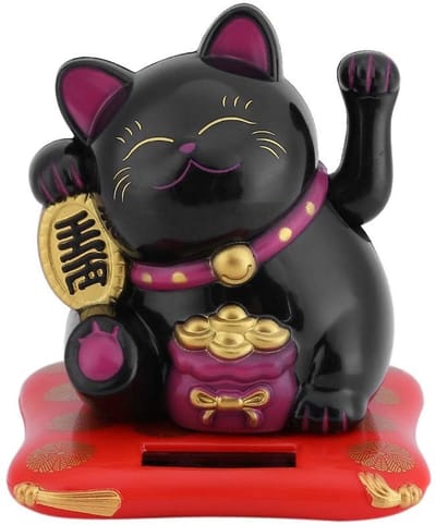 Dailygoods - Maneki Neko Fortune Cat - Zwaaiende Geluks Kat - Zonne-energie Decoratie - Voor Huis en Auto - Schattig en Charmant - Zwart
