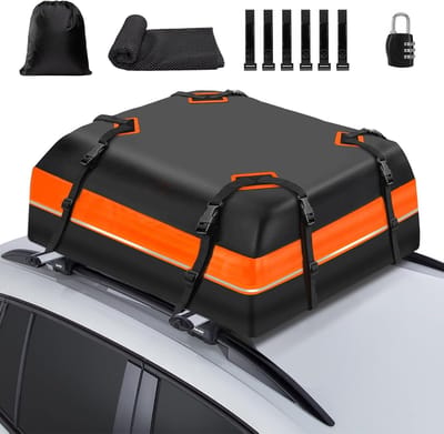 Famanu – Dakopbergdoos 15 kubieke voet / 425 liter, opvouwbaar, 1000D materiaal, universeel passend – Zwart