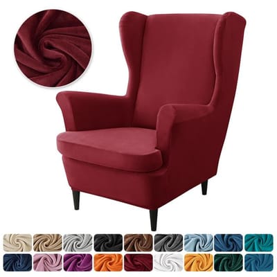 Fluwelen Wingback stoelhoezen Stretch Wing fauteuilhoes met zitkussenhoes Elastische bankhoezen Effen kleur bankhoezen